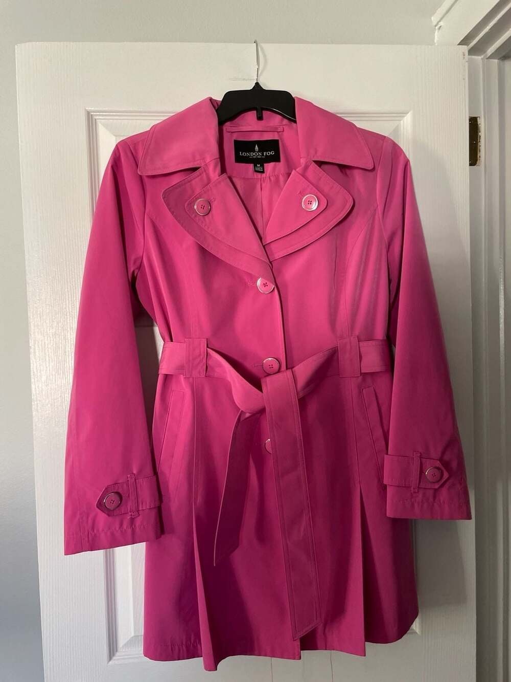 London Fog Pink Hooded Belted Trench Coat Size M